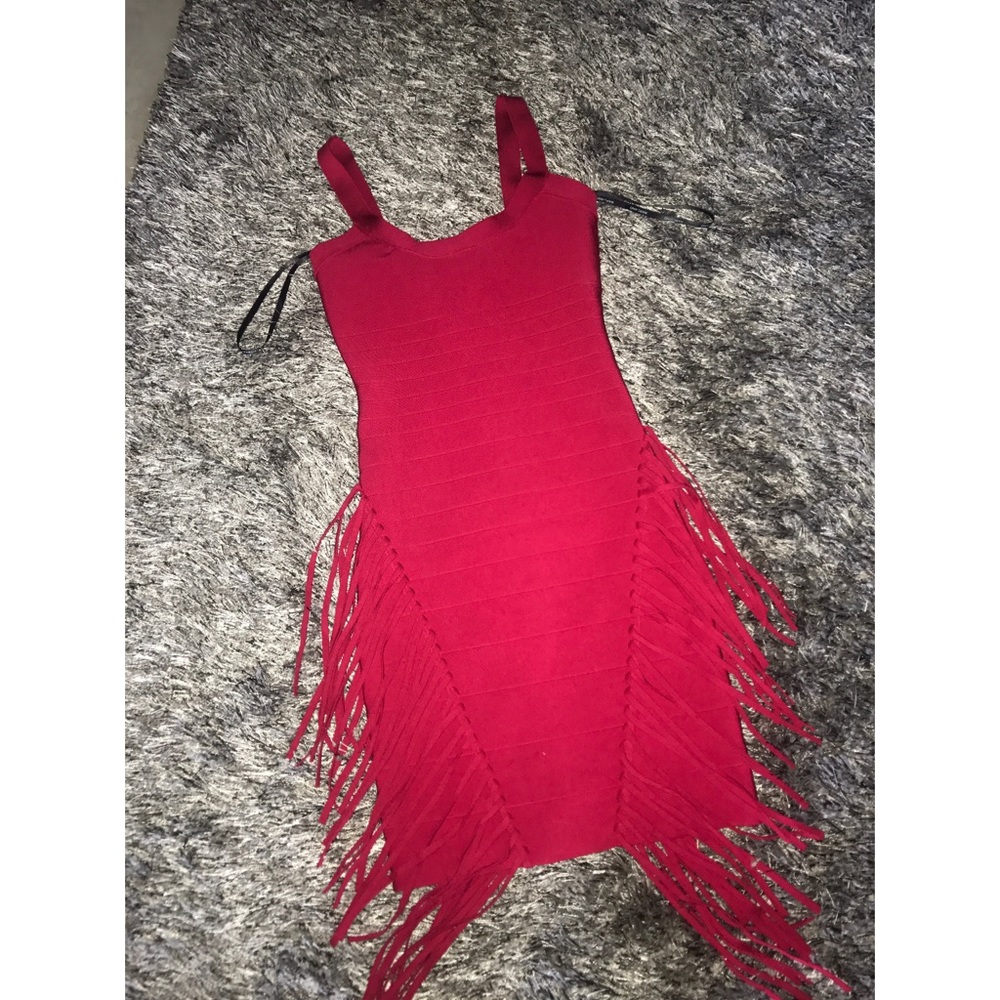 MARCIANO RED FRINGE BODYCON DRESS SZ SMALL